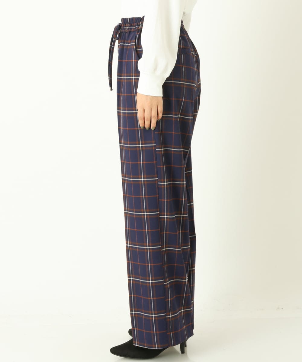 K2LKP26054 a.v.v(アー・ヴェ・ヴェ) 【裏起毛】チェック柄美脚イージーワイドパンツ ネイビー