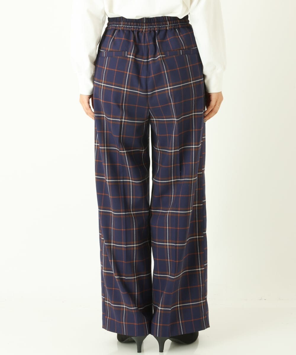 K2LKP26054 a.v.v(アー・ヴェ・ヴェ) 【裏起毛】チェック柄美脚イージーワイドパンツ ネイビー
