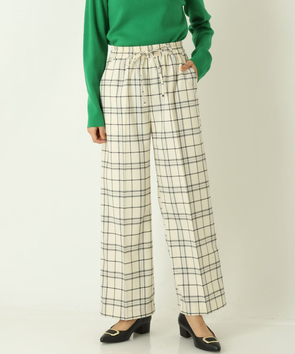 K2LKP26054 a.v.v(アー・ヴェ・ヴェ) 【裏起毛】チェック柄美脚イージーワイドパンツ ネイビー