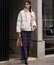 K2LKP26054 a.v.v(アー・ヴェ・ヴェ) 【裏起毛】チェック柄美脚イージーワイドパンツ ネイビー