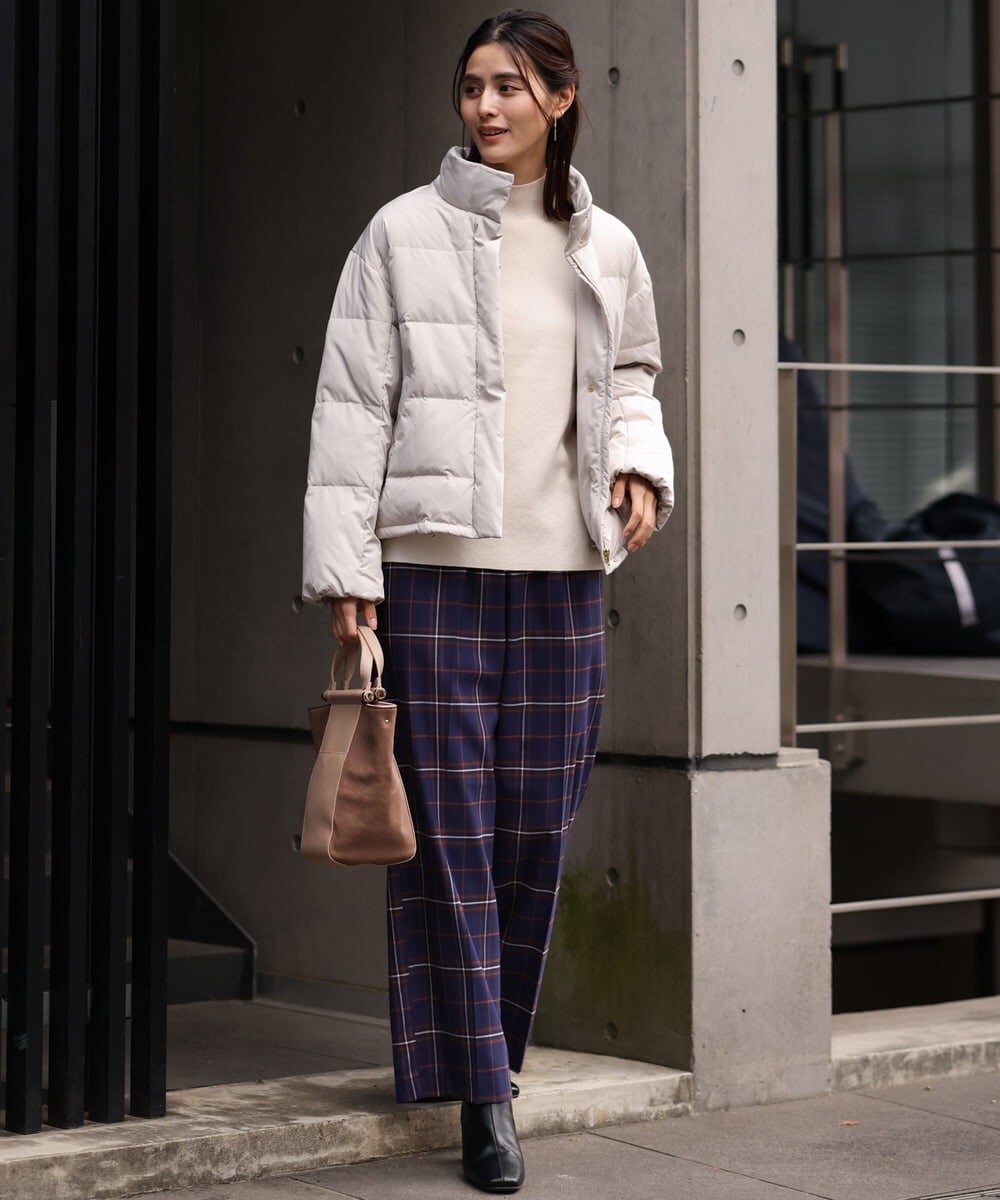 K2LKP26054 a.v.v(アー・ヴェ・ヴェ) 【裏起毛】チェック柄美脚イージーワイドパンツ ネイビー