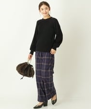 K2LKP26054 a.v.v(アー・ヴェ・ヴェ) 【裏起毛】チェック柄美脚イージーワイドパンツ ネイビー