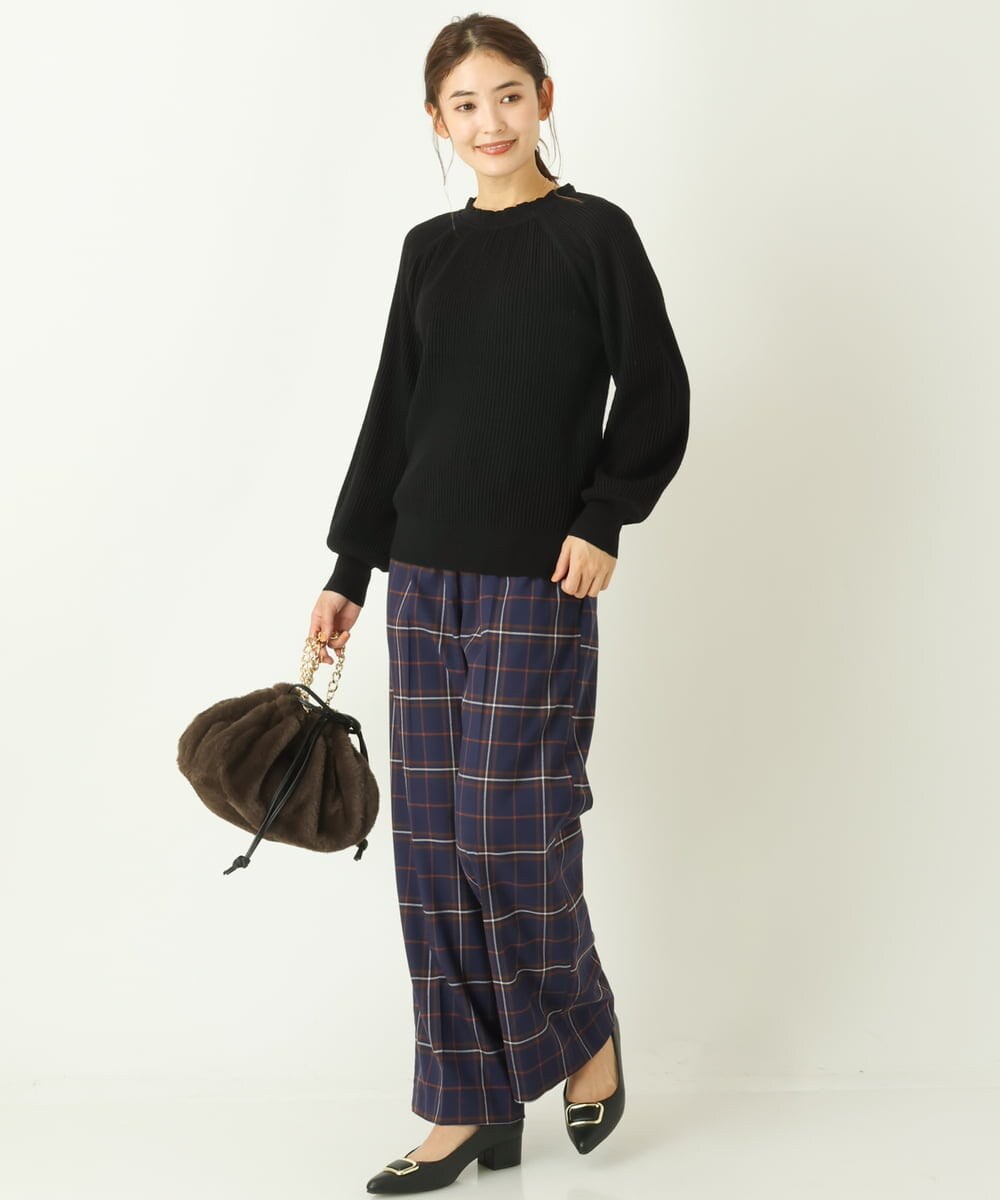 K2LKP26054 a.v.v(アー・ヴェ・ヴェ) 【裏起毛】チェック柄美脚イージーワイドパンツ ネイビー