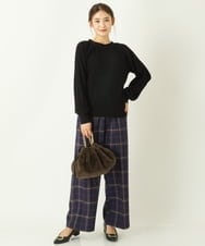 K2LKP26054 a.v.v(アー・ヴェ・ヴェ) 【裏起毛】チェック柄美脚イージーワイドパンツ ネイビー