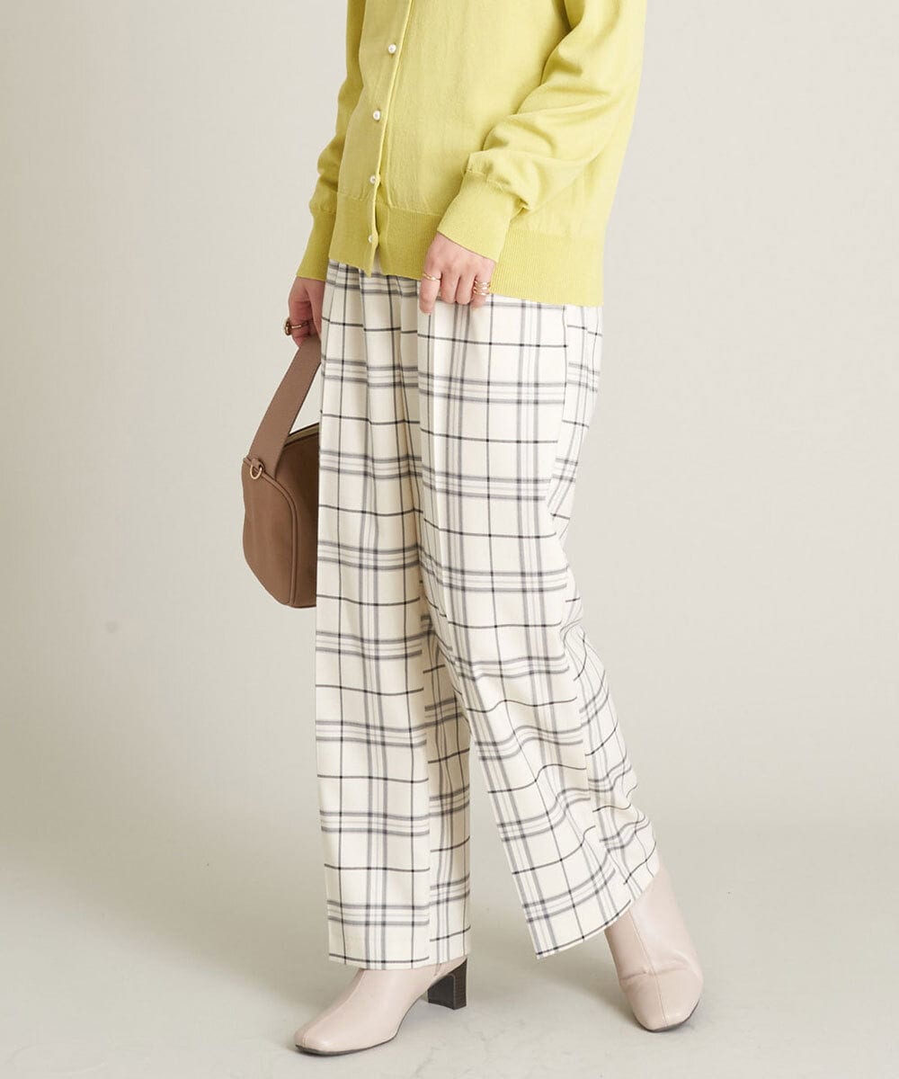 K2LKP26054 a.v.v(アー・ヴェ・ヴェ) 【裏起毛】チェック柄美脚イージーワイドパンツ アイボリー