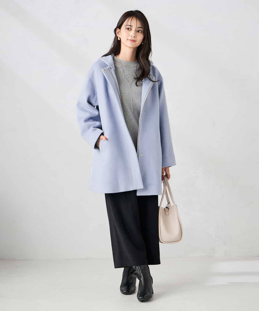 K2UAD02179 a.v.v(アー・ヴェ・ヴェ) 【２WAY】Aラインフーデッドミドルコート ライトブルー