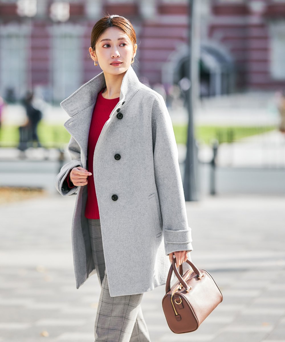 K2UAD05169 a.v.v(アー・ヴェ・ヴェ) スタンドカラーミディコート ボルドー