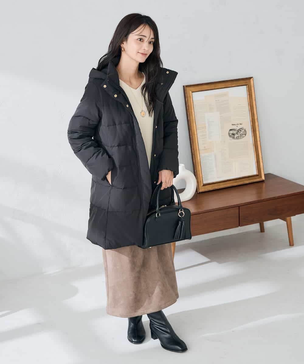 K2UAD10199 a.v.v(アー・ヴェ・ヴェ) フーデッドロングダウンコート ネイビー