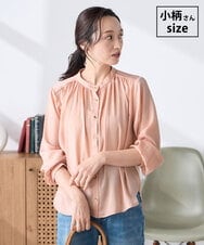 K3BFD04044 a.v.v Elmi(アー・ヴェ・ヴェ) 【低身長サイズ】【洗える】サテンギャザーブラウス ピンク