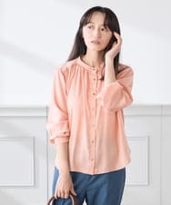 K3BFD04044 a.v.v Elmi(アー・ヴェ・ヴェ) 【低身長サイズ/洗える】サテンギャザーブラウス ピンク