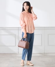 K3BFD04044 a.v.v Elmi(アー・ヴェ・ヴェ) 【低身長サイズ/洗える】サテンギャザーブラウス ピンク