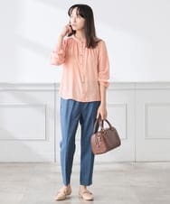 K3BFD04044 a.v.v Elmi(アー・ヴェ・ヴェ) 【低身長サイズ/洗える】サテンギャザーブラウス ピンク