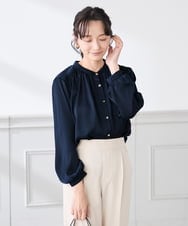 K3BFD04044 a.v.v Elmi(アー・ヴェ・ヴェ) 【低身長サイズ/洗える】サテンギャザーブラウス ピンク