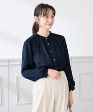 K3BFD04044 a.v.v Elmi(アー・ヴェ・ヴェ) 【低身長サイズ/洗える】サテンギャザーブラウス ピンク