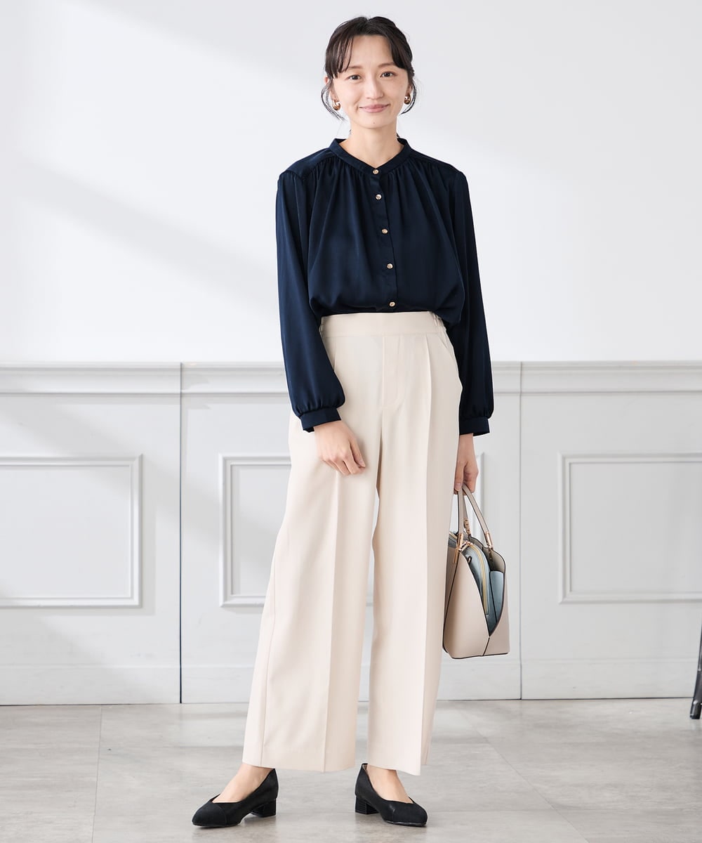 K3BFD04044 a.v.v Elmi(アー・ヴェ・ヴェ) 【低身長サイズ/洗える】サテンギャザーブラウス ピンク