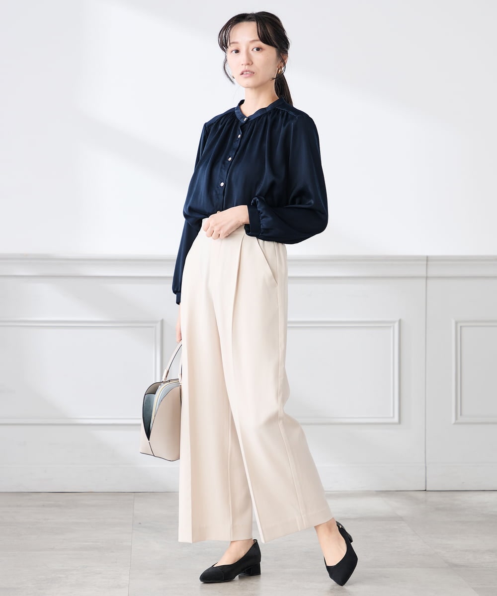 K3BFD04044 a.v.v Elmi(アー・ヴェ・ヴェ) 【低身長サイズ/洗える】サテンギャザーブラウス ピンク