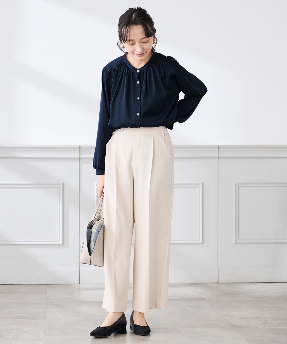 K3BFD04044 a.v.v Elmi(アー・ヴェ・ヴェ) 【低身長サイズ/洗える】サテンギャザーブラウス ピンク