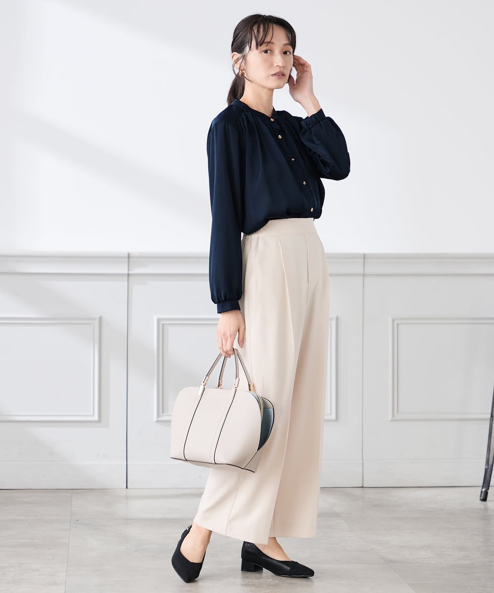 K3BFD04044 a.v.v Elmi(アー・ヴェ・ヴェ) 【低身長サイズ/洗える】サテンギャザーブラウス ピンク