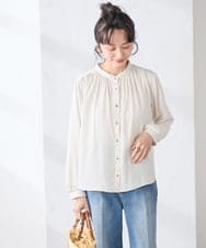 K3BFD04044 a.v.v Elmi(アー・ヴェ・ヴェ) 【低身長サイズ/洗える】サテンギャザーブラウス ピンク