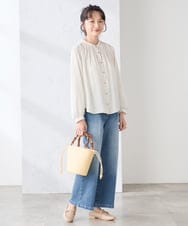 K3BFD04044 a.v.v Elmi(アー・ヴェ・ヴェ) 【低身長サイズ/洗える】サテンギャザーブラウス ピンク