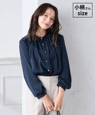 K3BFD04044 a.v.v Elmi(アー・ヴェ・ヴェ) 【低身長サイズ】【洗える】サテンギャザーブラウス ネイビー