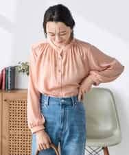 K3BFD04044 a.v.v Elmi(アー・ヴェ・ヴェ) 【低身長サイズ】【洗える】サテンギャザーブラウス ピンク