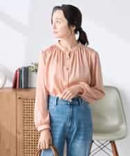 K3BFD04044 a.v.v Elmi(アー・ヴェ・ヴェ) 【低身長サイズ】【洗える】サテンギャザーブラウス ピンク