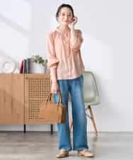 K3BFD04044 a.v.v Elmi(アー・ヴェ・ヴェ) 【低身長サイズ】【洗える】サテンギャザーブラウス ピンク