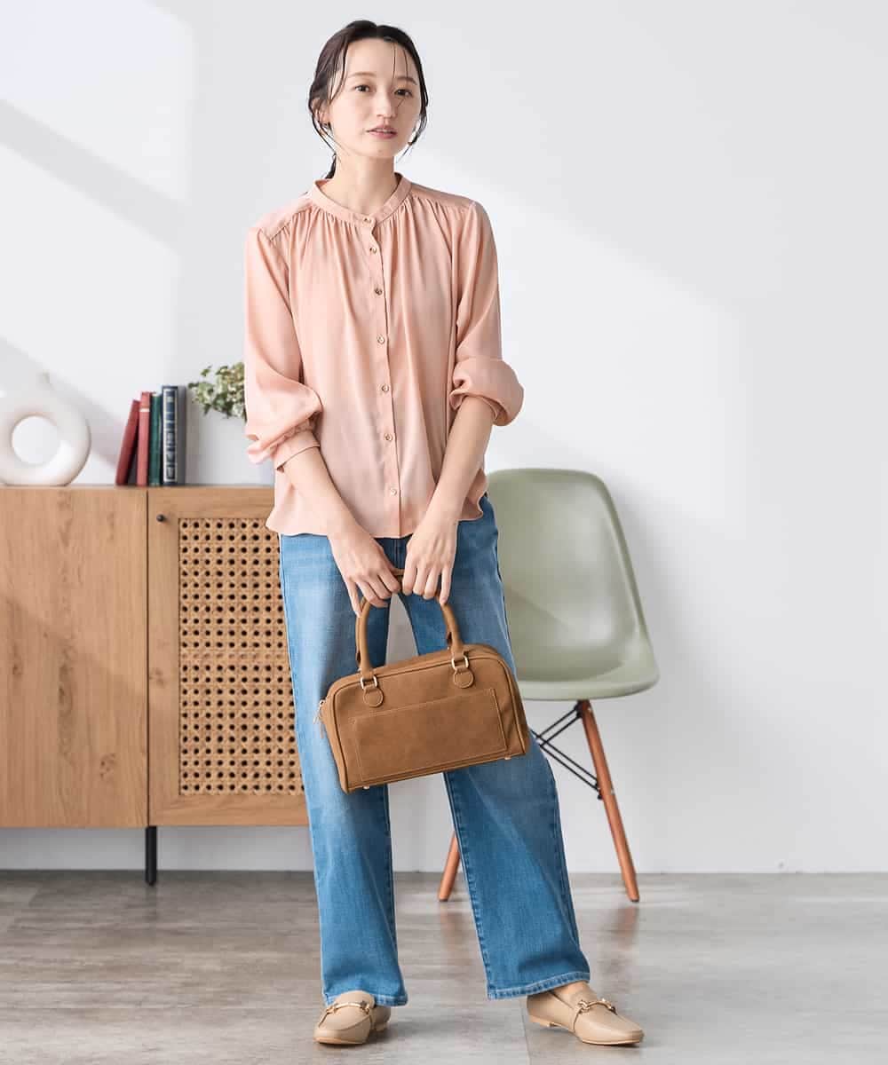 K3BFD04044 a.v.v Elmi(アー・ヴェ・ヴェ) 【低身長サイズ】【洗える】サテンギャザーブラウス ピンク