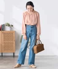 K3BFD04044 a.v.v Elmi(アー・ヴェ・ヴェ) 【低身長サイズ】【洗える】サテンギャザーブラウス ピンク