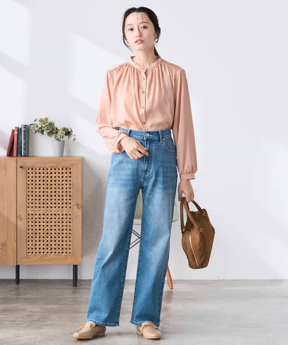 K3BFD04044 a.v.v Elmi(アー・ヴェ・ヴェ) 【低身長サイズ】【洗える】サテンギャザーブラウス ピンク