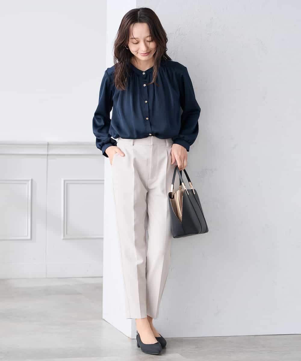 K3BFD04044 a.v.v Elmi(アー・ヴェ・ヴェ) 【低身長サイズ】【洗える】サテンギャザーブラウス ピンク