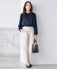 K3BFD04044 a.v.v Elmi(アー・ヴェ・ヴェ) 【低身長サイズ】【洗える】サテンギャザーブラウス ピンク