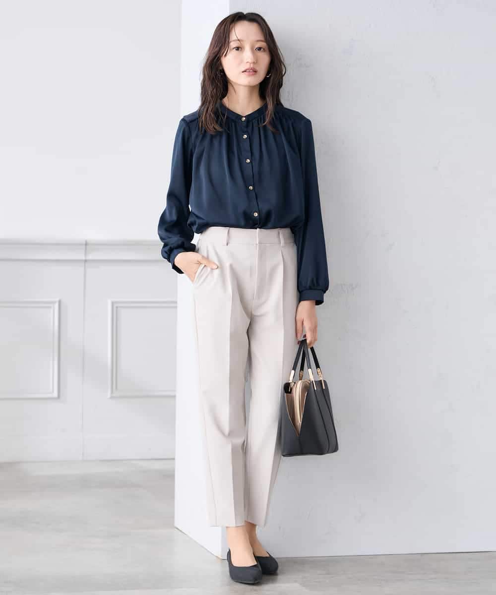 K3BFD04044 a.v.v Elmi(アー・ヴェ・ヴェ) 【低身長サイズ】【洗える】サテンギャザーブラウス ピンク