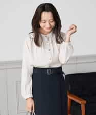 K3BFD04044 a.v.v Elmi(アー・ヴェ・ヴェ) 【低身長サイズ】【洗える】サテンギャザーブラウス ピンク