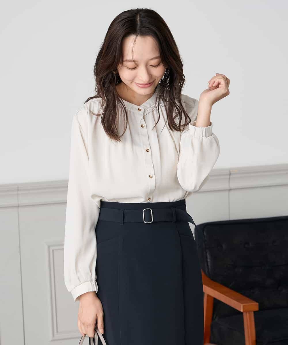 K3BFD04044 a.v.v Elmi(アー・ヴェ・ヴェ) 【低身長サイズ】【洗える】サテンギャザーブラウス ピンク