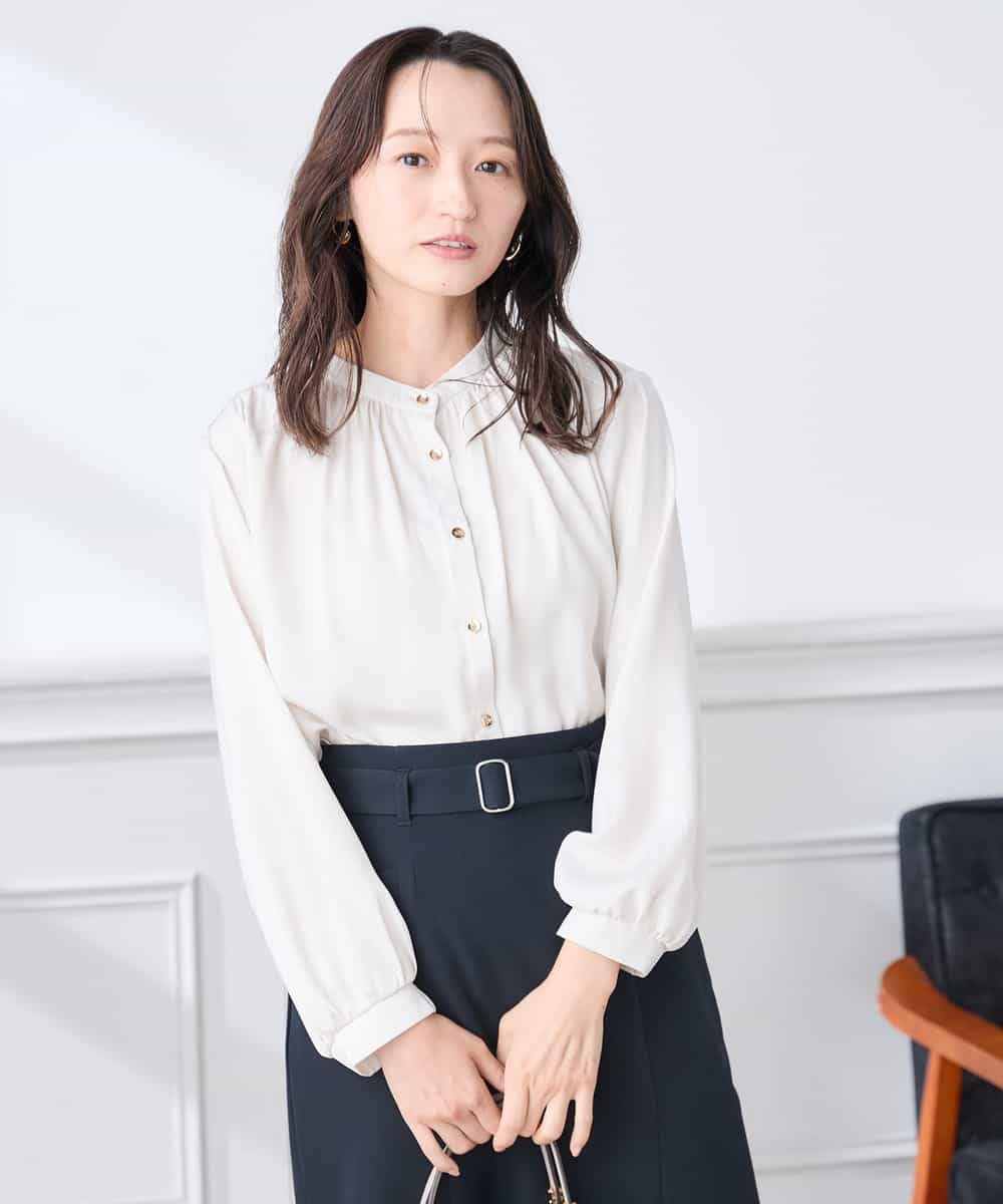 K3BFD04044 a.v.v Elmi(アー・ヴェ・ヴェ) 【低身長サイズ】【洗える】サテンギャザーブラウス ピンク