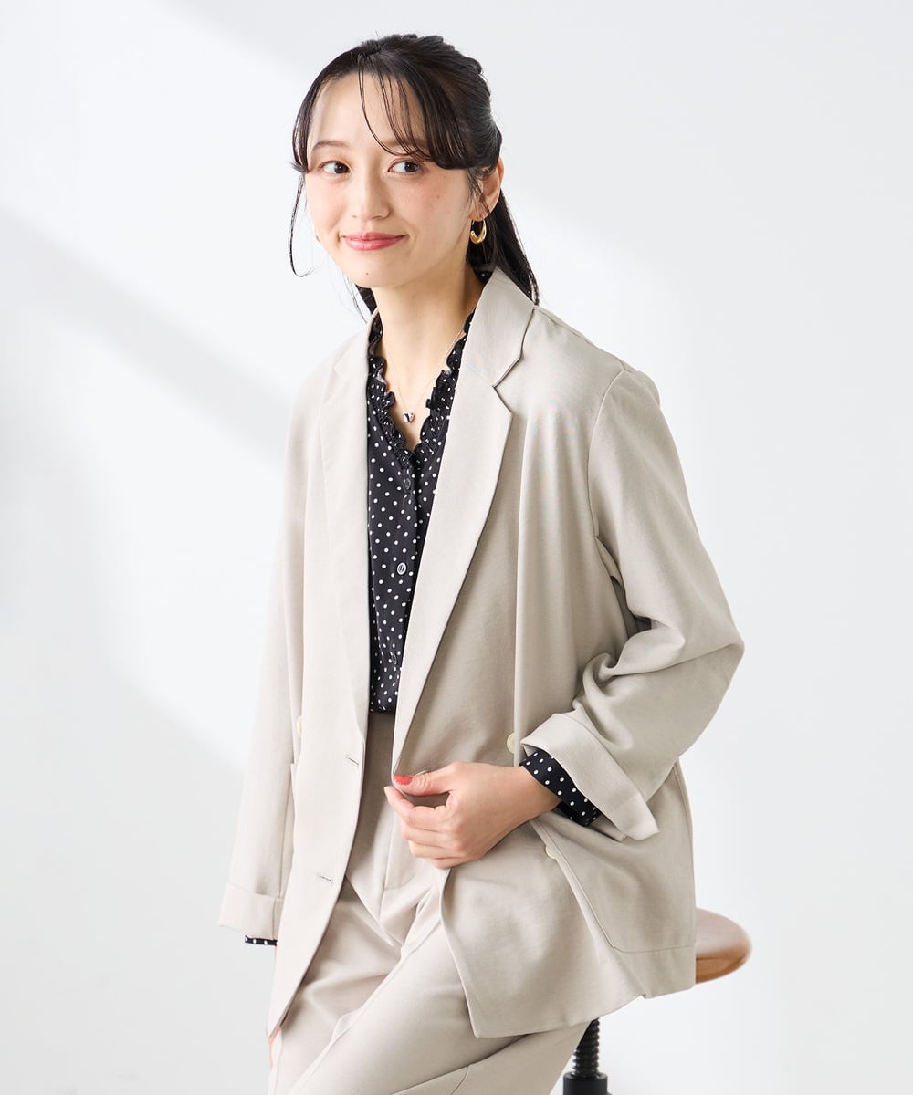 K3BFD25049 a.v.v Elmi(アー・ヴェ・ヴェ) 【低身長サイズ】フリルVネックドット柄ブラウス ホワイト