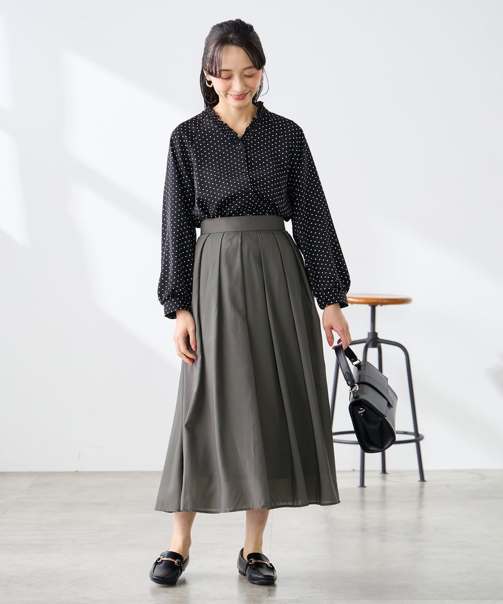 K3BFD25049 a.v.v Elmi(アー・ヴェ・ヴェ) 【低身長サイズ】フリルVネックドット柄ブラウス ホワイト