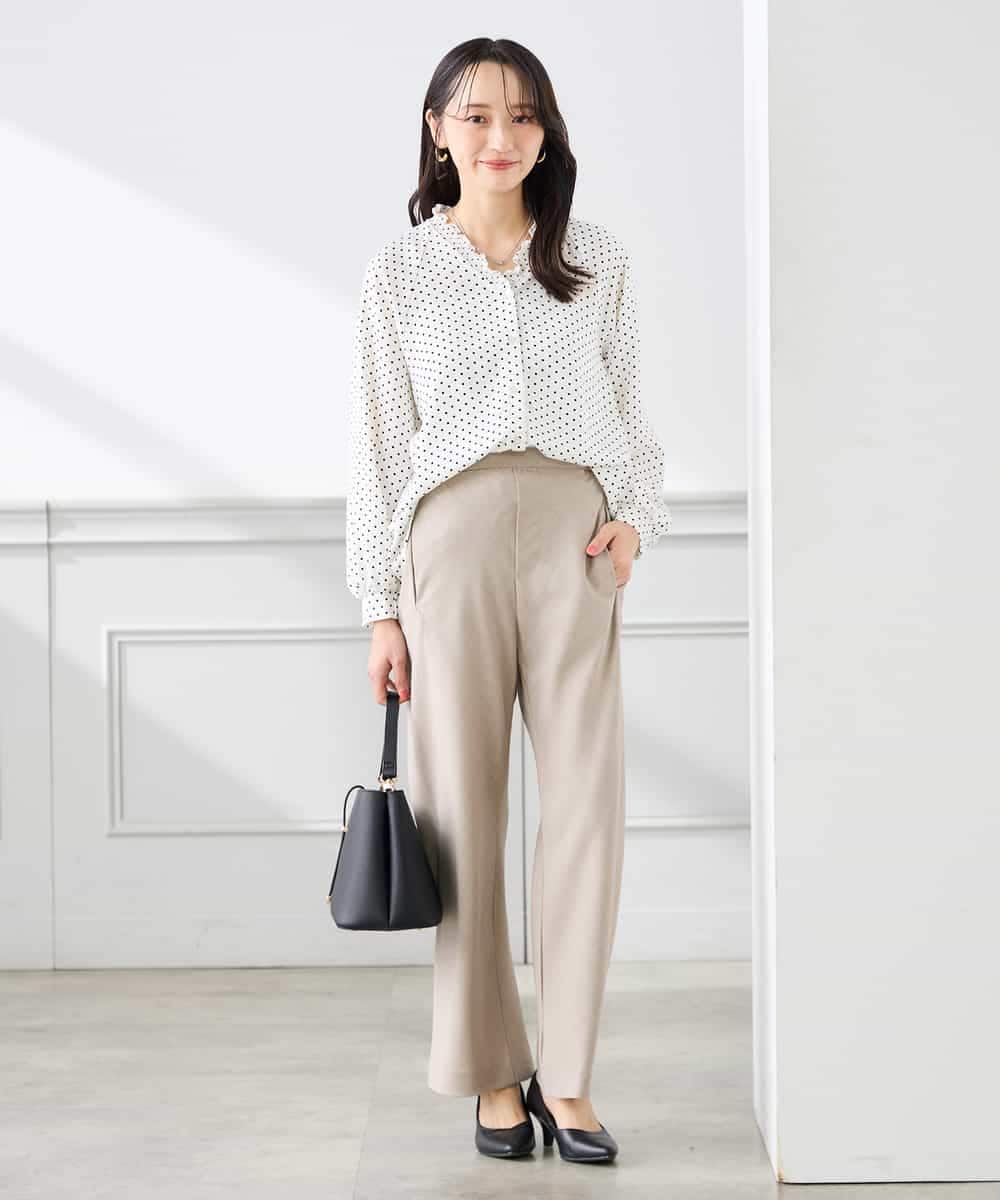 K3BFD25049 a.v.v Elmi(アー・ヴェ・ヴェ) 【低身長サイズ】フリルVネックドット柄ブラウス ホワイト