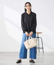 K3BFD25049 a.v.v Elmi(アー・ヴェ・ヴェ) 【低身長サイズ】フリルVネックドット柄ブラウス ホワイト