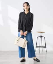 K3BFD25049 a.v.v Elmi(アー・ヴェ・ヴェ) 【低身長サイズ】フリルVネックドット柄ブラウス ホワイト