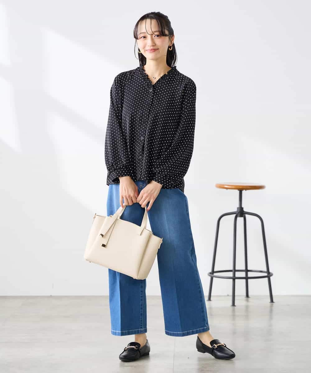 K3BFD25049 a.v.v Elmi(アー・ヴェ・ヴェ) 【低身長サイズ】フリルVネックドット柄ブラウス ホワイト