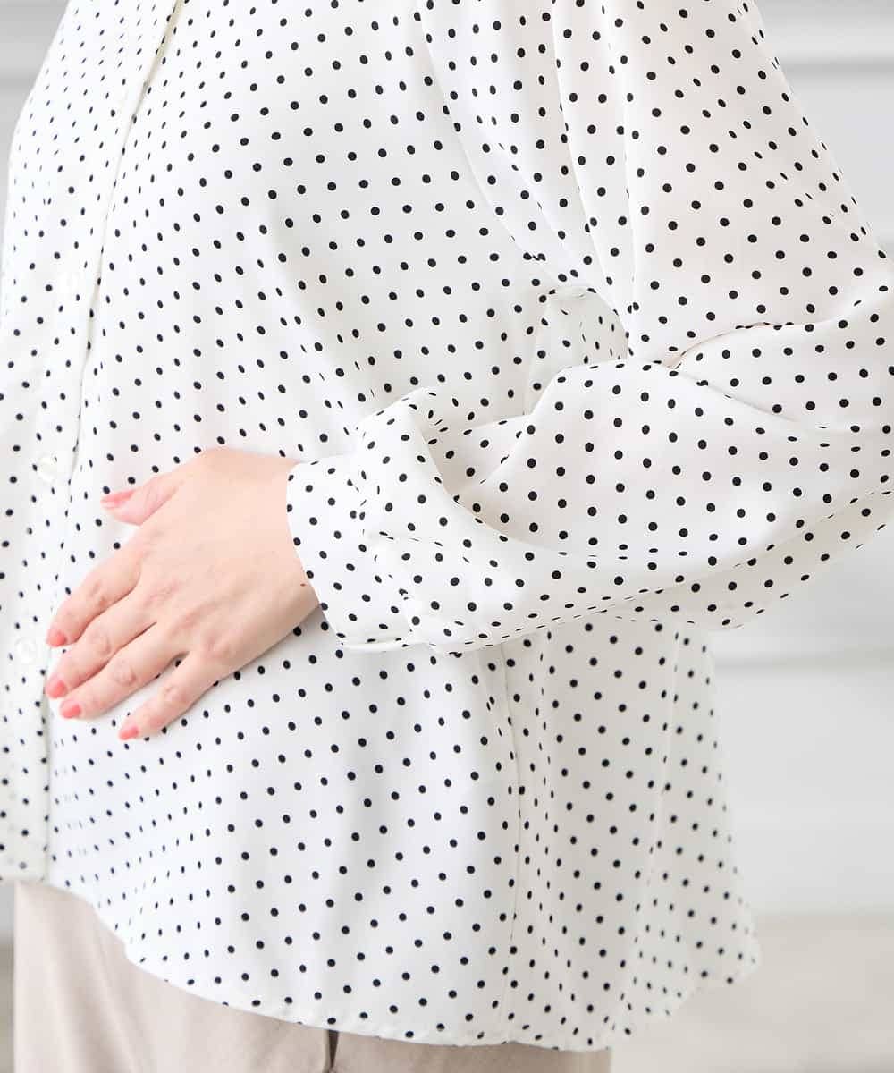K3BFD25049 a.v.v Elmi(アー・ヴェ・ヴェ) 【低身長サイズ】フリルVネックドット柄ブラウス ホワイト