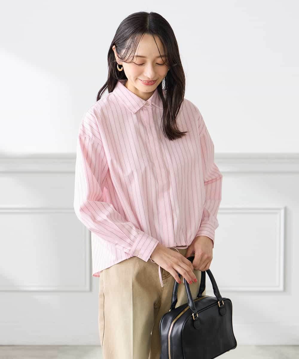 K3BFD28049 a.v.v Elmi(アー・ヴェ・ヴェ) 【低身長サイズ】ストライプ柄クロップドシャツ ピンク