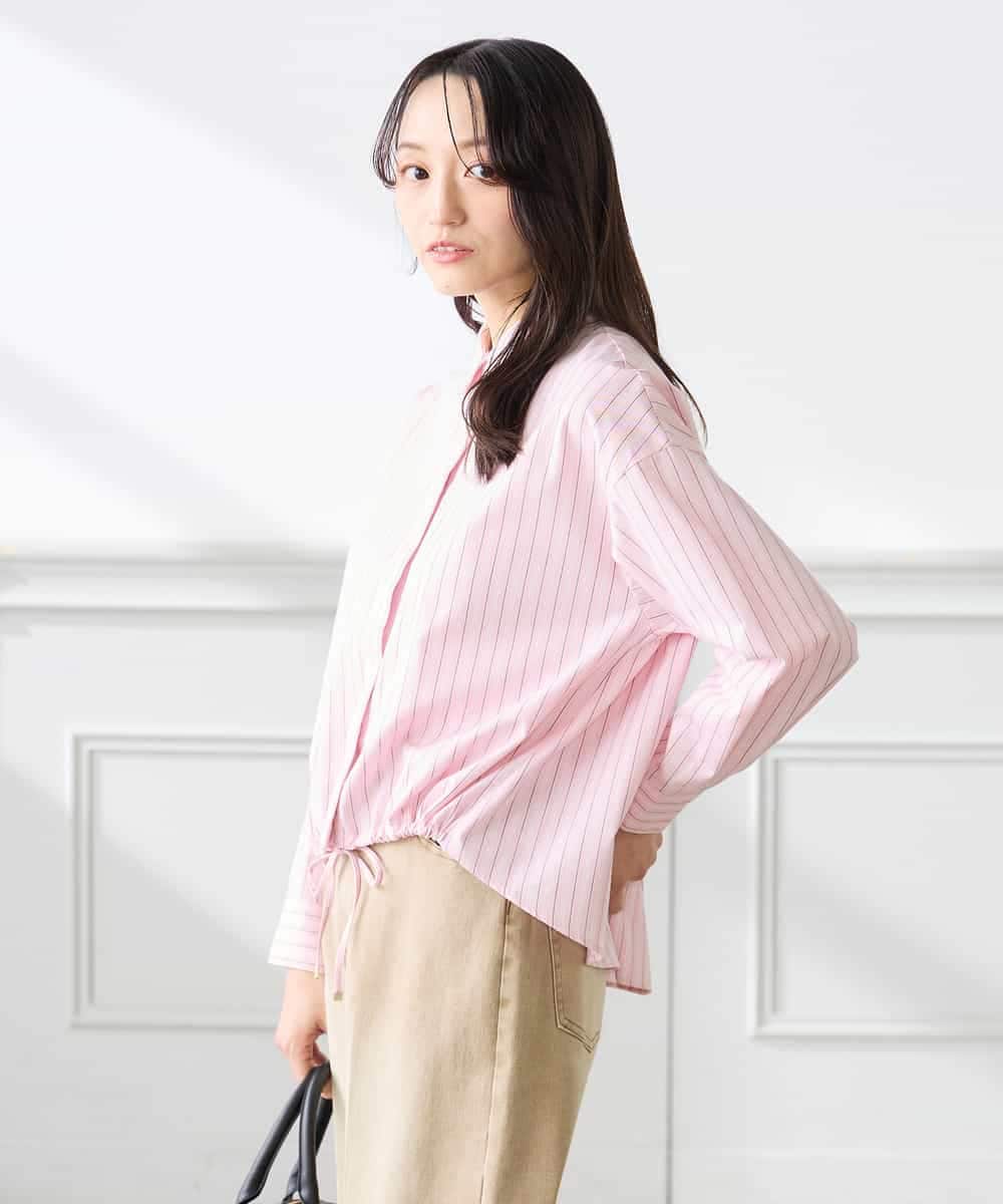 K3BFD28049 a.v.v Elmi(アー・ヴェ・ヴェ) 【低身長サイズ】ストライプ柄クロップドシャツ ピンク