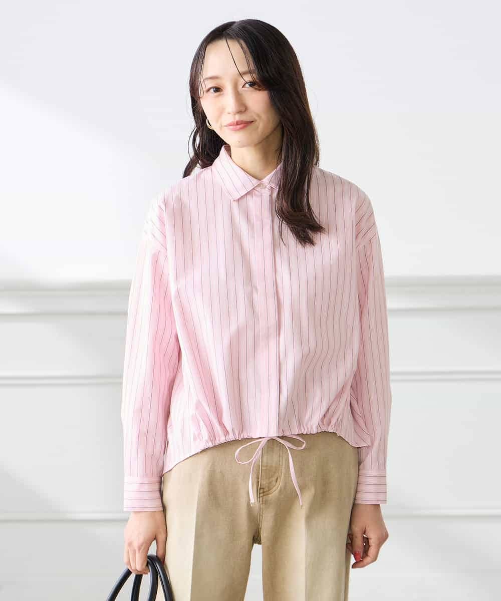 K3BFD28049 a.v.v Elmi(アー・ヴェ・ヴェ) 【低身長サイズ】ストライプ柄クロップドシャツ ピンク