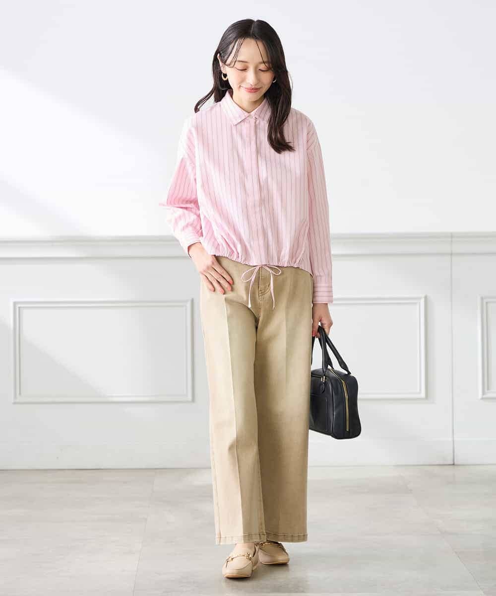 K3BFD28049 a.v.v Elmi(アー・ヴェ・ヴェ) 【低身長サイズ】ストライプ柄クロップドシャツ ピンク