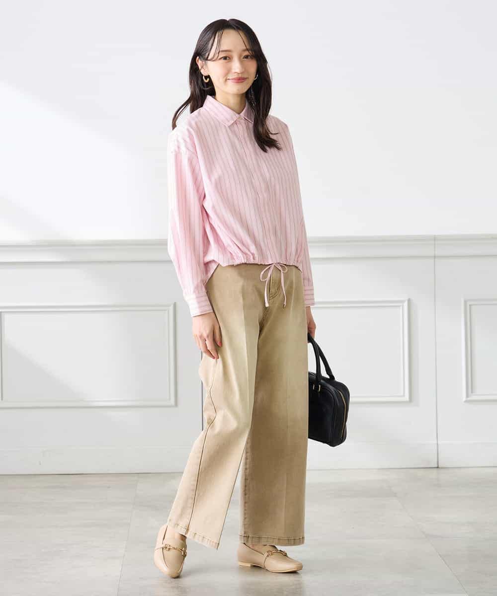 K3BFD28049 a.v.v Elmi(アー・ヴェ・ヴェ) 【低身長サイズ】ストライプ柄クロップドシャツ ピンク