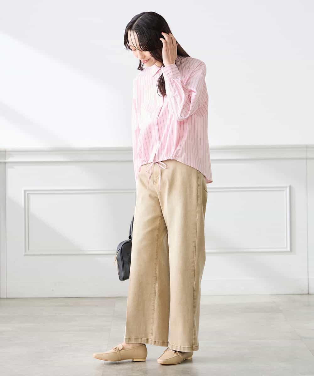 K3BFD28049 a.v.v Elmi(アー・ヴェ・ヴェ) 【低身長サイズ】ストライプ柄クロップドシャツ ピンク